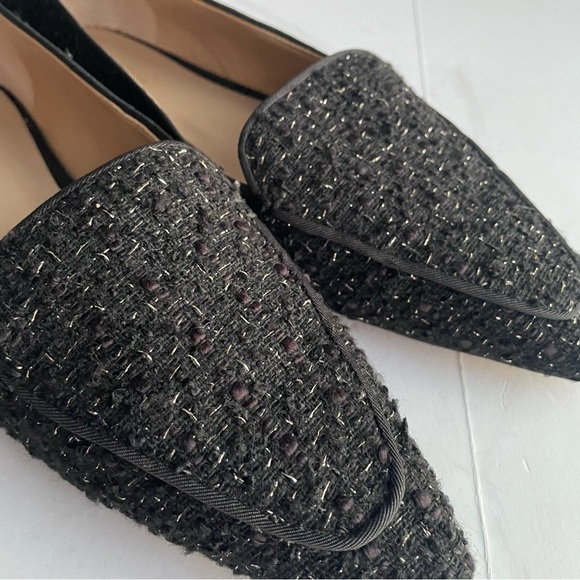 Ann Taylor Flats Women's Black Silver Tweed Nip Toe Loafers Slip On Shoes Size 8 - Picture 9 of 12